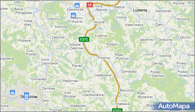 mapa Połomia gmina Niebylec, Połomia gmina Niebylec na mapie Targeo