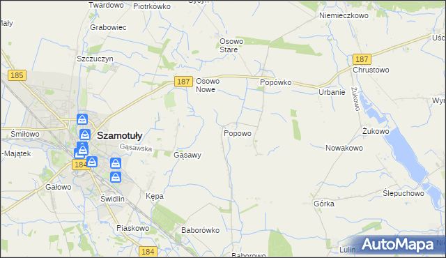 mapa Popowo gmina Oborniki, Popowo gmina Oborniki na mapie Targeo