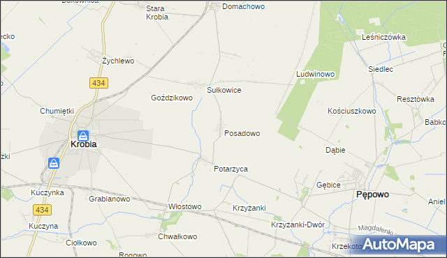mapa Posadowo gmina Krobia, Posadowo gmina Krobia na mapie Targeo