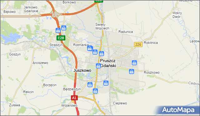 mapa Pruszcz Gdański, Pruszcz Gdański na mapie Targeo