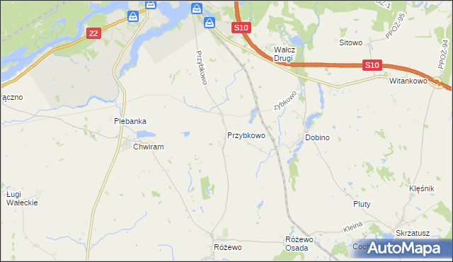 mapa Przybkowo gmina Wałcz, Przybkowo gmina Wałcz na mapie Targeo