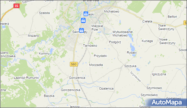 mapa Przydatki gmina Brodnica, Przydatki gmina Brodnica na mapie Targeo