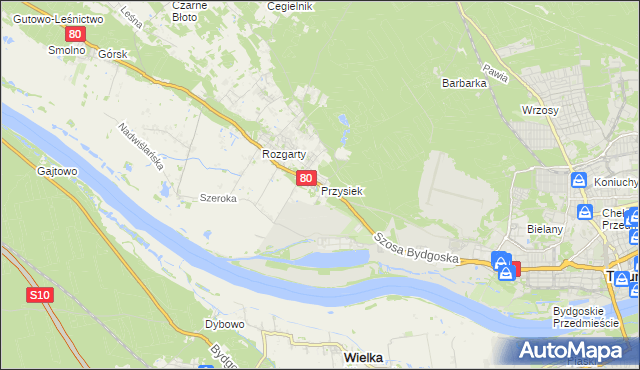 mapa Przysiek gmina Zławieś Wielka, Przysiek gmina Zławieś Wielka na mapie Targeo