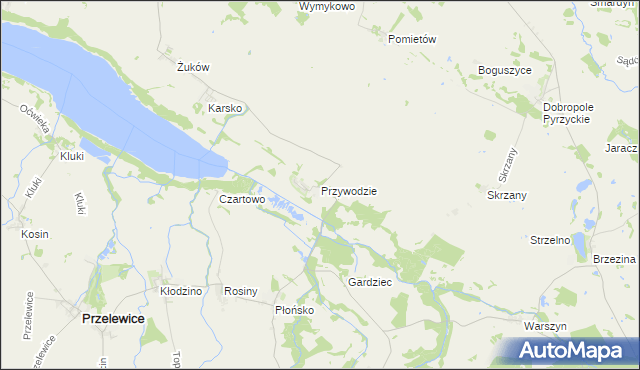 mapa Przywodzie gmina Przelewice, Przywodzie gmina Przelewice na mapie Targeo