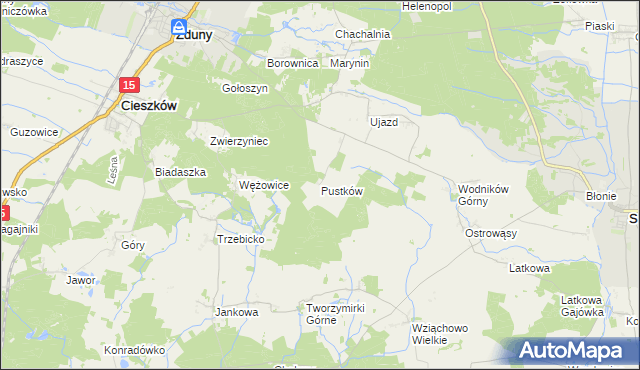 mapa Pustków gmina Cieszków, Pustków gmina Cieszków na mapie Targeo