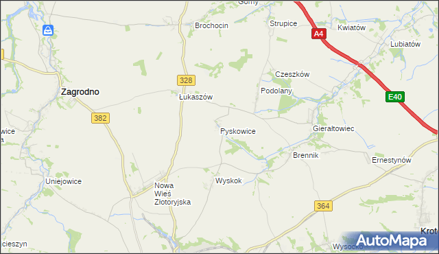mapa Pyskowice gmina Złotoryja, Pyskowice gmina Złotoryja na mapie Targeo