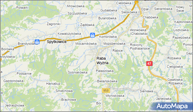 mapa Raba Wyżna, Raba Wyżna na mapie Targeo