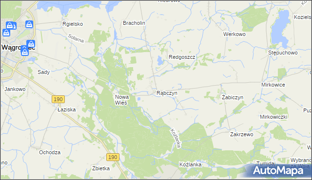 mapa Rąbczyn gmina Wągrowiec, Rąbczyn gmina Wągrowiec na mapie Targeo