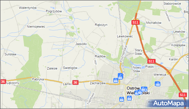 mapa Radłów gmina Raszków, Radłów gmina Raszków na mapie Targeo