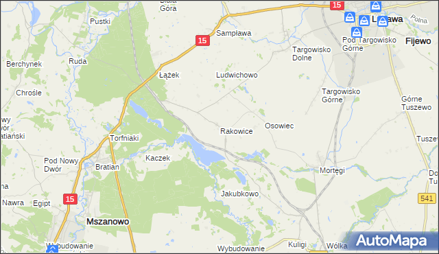 mapa Rakowice gmina Lubawa, Rakowice gmina Lubawa na mapie Targeo