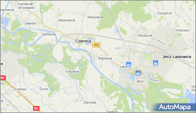 mapa Ratowice gmina Czernica, Ratowice gmina Czernica na mapie Targeo