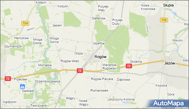 mapa Rogów powiat brzeziński, Rogów powiat brzeziński na mapie Targeo