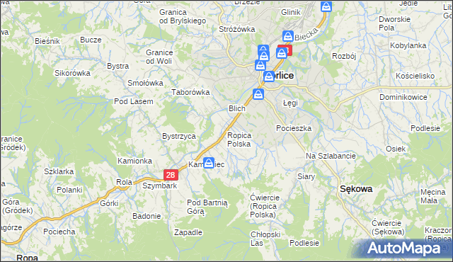 mapa Ropica Polska, Ropica Polska na mapie Targeo