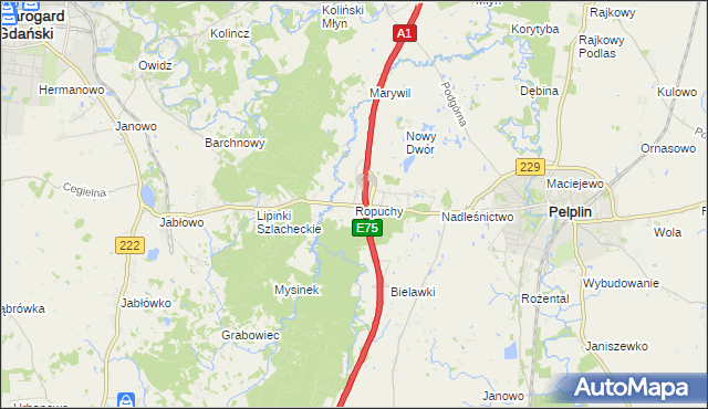 mapa Ropuchy, Ropuchy na mapie Targeo