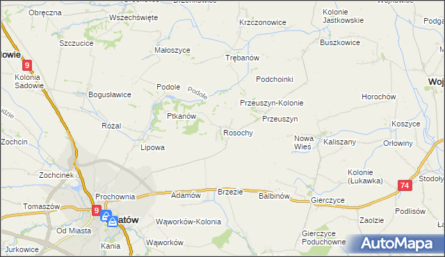 mapa Rosochy gmina Opatów, Rosochy gmina Opatów na mapie Targeo