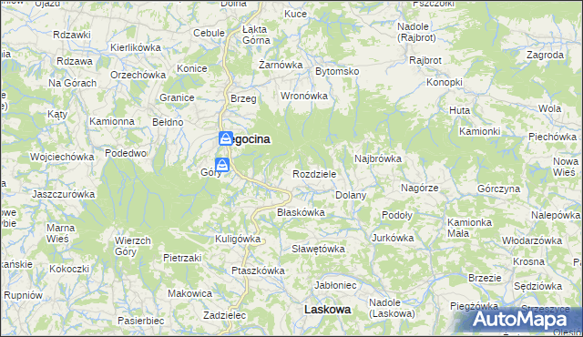 mapa Rozdziele gmina Żegocina, Rozdziele gmina Żegocina na mapie Targeo