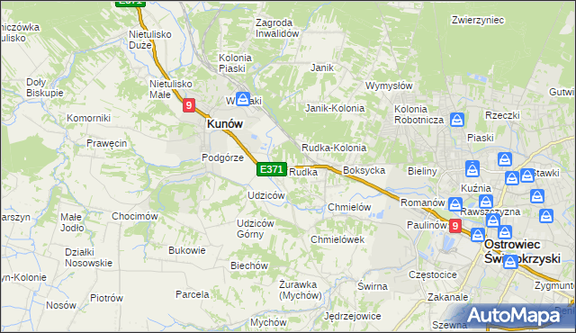mapa Rudka gmina Kunów, Rudka gmina Kunów na mapie Targeo