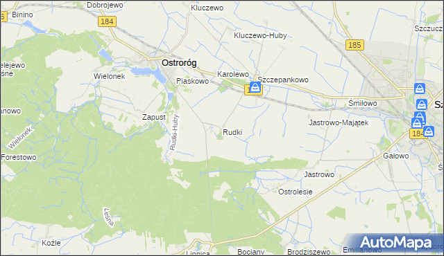 mapa Rudki gmina Ostroróg, Rudki gmina Ostroróg na mapie Targeo