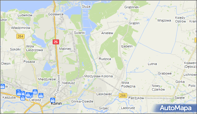 mapa Rudzica gmina Kramsk, Rudzica gmina Kramsk na mapie Targeo