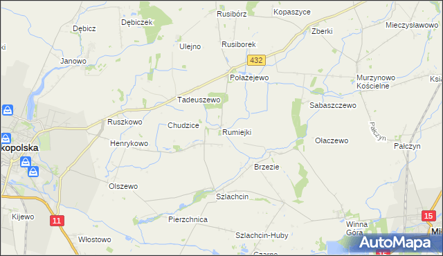 mapa Rumiejki gmina Środa Wielkopolska, Rumiejki gmina Środa Wielkopolska na mapie Targeo