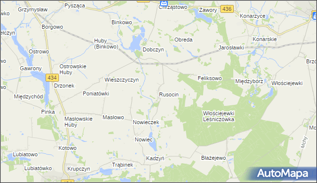 mapa Rusocin gmina Dolsk, Rusocin gmina Dolsk na mapie Targeo