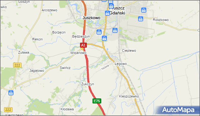 mapa Rusocin gmina Pruszcz Gdański, Rusocin gmina Pruszcz Gdański na mapie Targeo