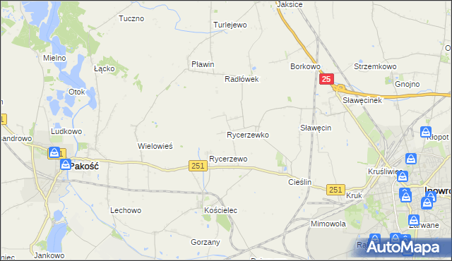 mapa Rycerzewko gmina Pakość, Rycerzewko gmina Pakość na mapie Targeo