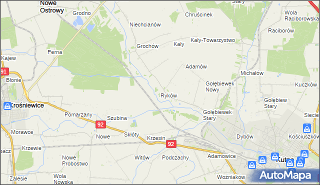 mapa Ryków gmina Kutno, Ryków gmina Kutno na mapie Targeo