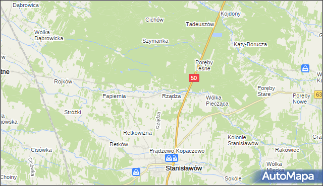 mapa Rządza gmina Stanisławów, Rządza gmina Stanisławów na mapie Targeo