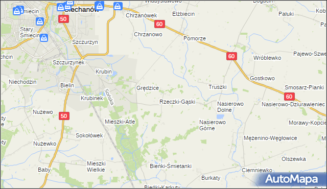 mapa Rzeczki gmina Ciechanów, Rzeczki gmina Ciechanów na mapie Targeo