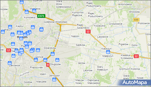 mapa Sadków gmina Jedlnia-Letnisko, Sadków gmina Jedlnia-Letnisko na mapie Targeo