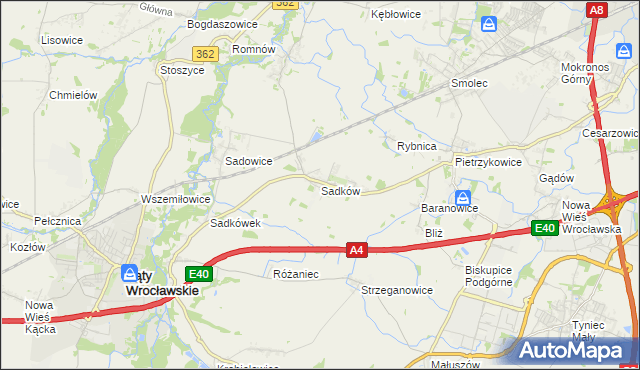 mapa Sadków gmina Kąty Wrocławskie, Sadków gmina Kąty Wrocławskie na mapie Targeo