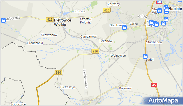 mapa Samborowice gmina Pietrowice Wielkie, Samborowice gmina Pietrowice Wielkie na mapie Targeo