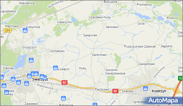 mapa Sarbinowo gmina Swarzędz, Sarbinowo gmina Swarzędz na mapie Targeo