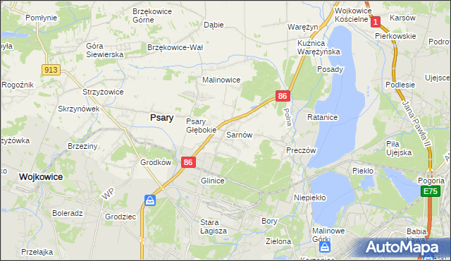 mapa Sarnów gmina Psary, Sarnów gmina Psary na mapie Targeo