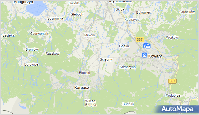 mapa Ściegny, Ściegny na mapie Targeo