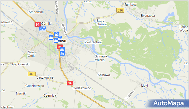 mapa Ścinawa Polska, Ścinawa Polska na mapie Targeo