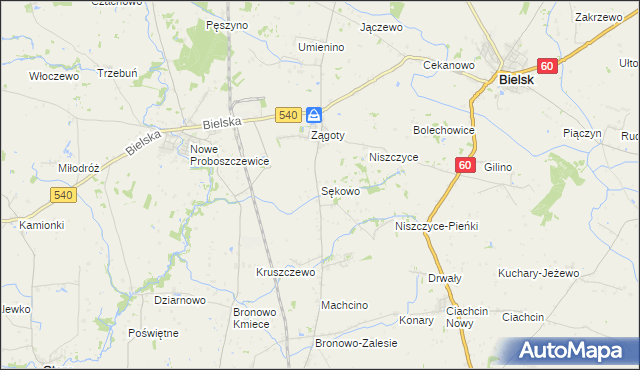 mapa Sękowo gmina Bielsk, Sękowo gmina Bielsk na mapie Targeo
