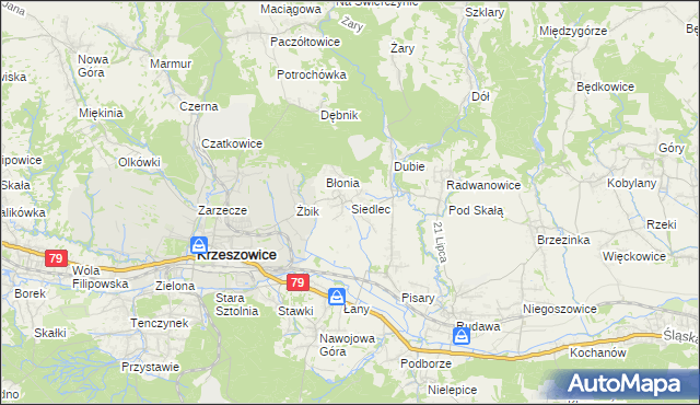 mapa Siedlec gmina Krzeszowice, Siedlec gmina Krzeszowice na mapie Targeo