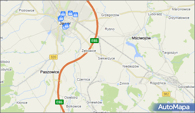 mapa Siekierzyce, Siekierzyce na mapie Targeo