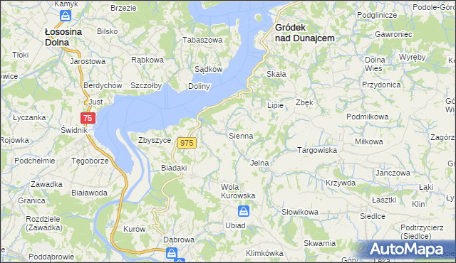 mapa Sienna gmina Gródek nad Dunajcem, Sienna gmina Gródek nad Dunajcem na mapie Targeo