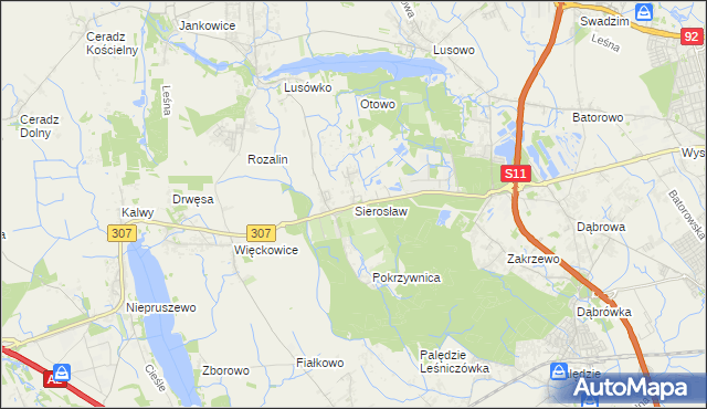 mapa Sierosław gmina Tarnowo Podgórne, Sierosław gmina Tarnowo Podgórne na mapie Targeo