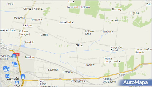 mapa Sitno powiat zamojski, Sitno powiat zamojski na mapie Targeo