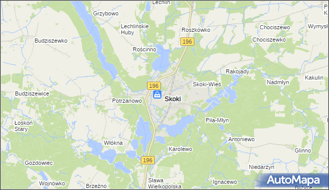 mapa Skoki powiat wągrowiecki, Skoki powiat wągrowiecki na mapie Targeo