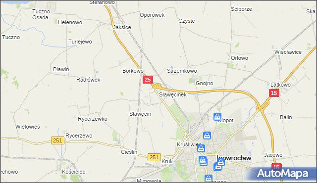 mapa Sławęcinek gmina Inowrocław, Sławęcinek gmina Inowrocław na mapie Targeo