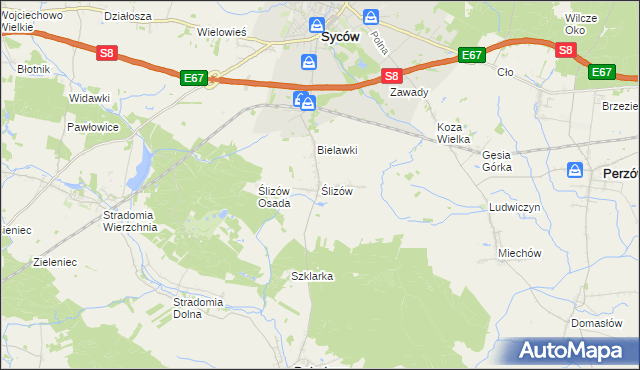 mapa Ślizów, Ślizów na mapie Targeo