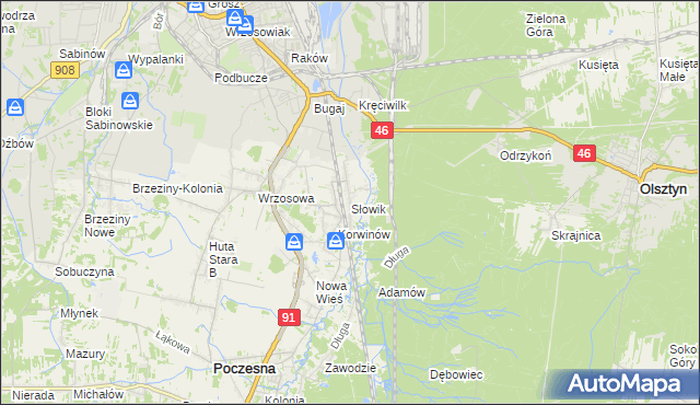 mapa Słowik gmina Poczesna, Słowik gmina Poczesna na mapie Targeo