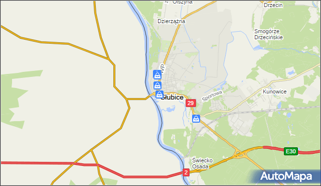 mapa Słubice, Słubice na mapie Targeo