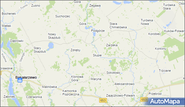 mapa Słupie gmina Bakałarzewo, Słupie gmina Bakałarzewo na mapie Targeo