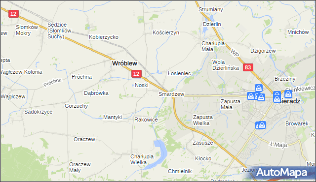 mapa Smardzew gmina Wróblew, Smardzew gmina Wróblew na mapie Targeo